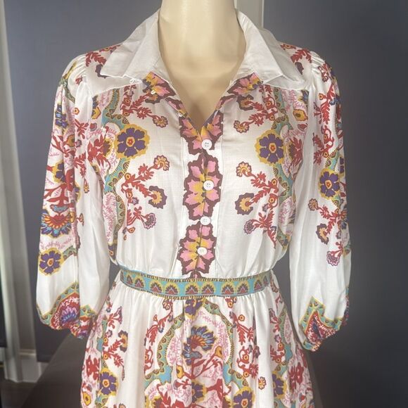 Women’s Floral Print White Summer Mini Dress *Tag Size M fits like a SMALL NEW - Picture 2 of 14